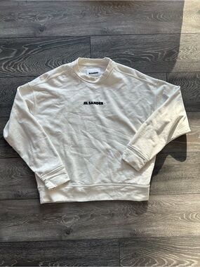 Jil Sander Cream Crewneck Sweatshirt with Center Logo